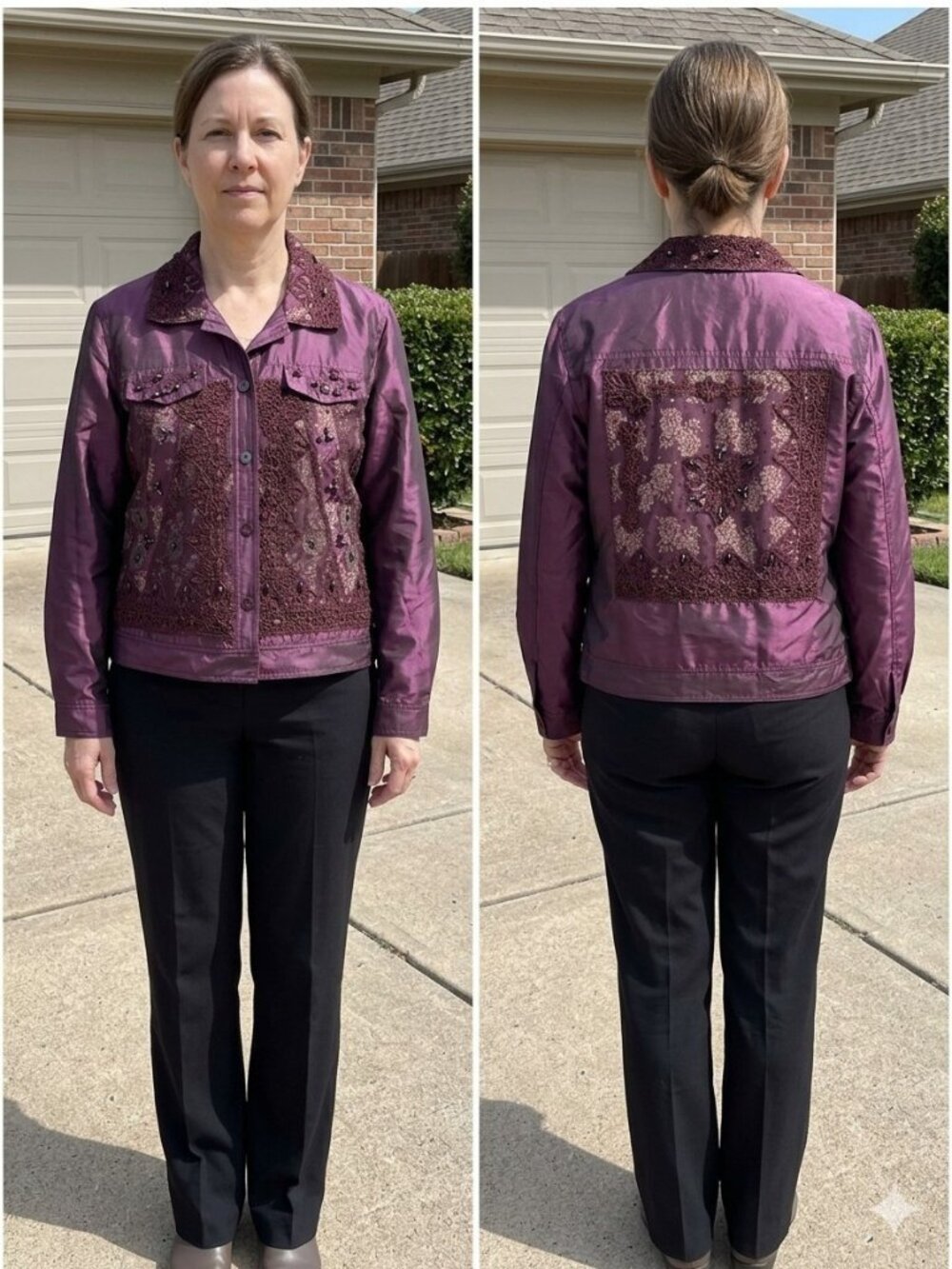 Coldwater Creek PL Silk Blend Plum Purple Lace Beaded Sequin Whimsigoth Jacket